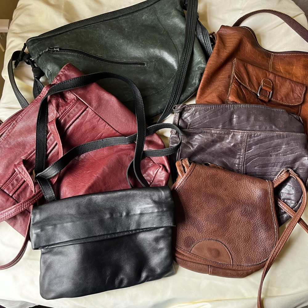 Vintage Leather Handbag Lot 6 Bags Jack Georges Sseko Crossbody‎ Tote Reseller